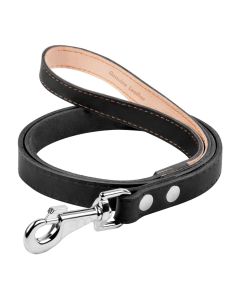Laisse en cuir CoLLaR doublée en cuir à poignée confort noir 122 cm